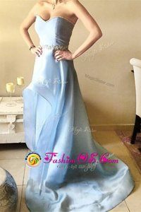 Fitting Floor Length A-line Sleeveless Royal Blue Dress for Prom Lace Up