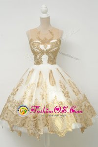 Glorious Scoop Sleeveless Zipper Prom Dresses Champagne Tulle