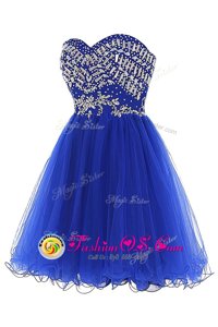 Dramatic Royal Blue Sleeveless Mini Length Beading Zipper Homecoming Dress