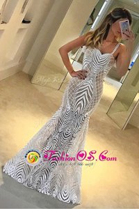Exquisite White Mermaid Lace Evening Dress Zipper Lace Sleeveless Floor Length