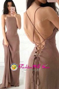 Beauteous Spaghetti Straps Sleeveless Elastic Woven Satin Evening Outfits Ruching Sweep Train Criss Cross