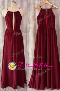 Burgundy Sleeveless Ruching Floor Length Prom Dress