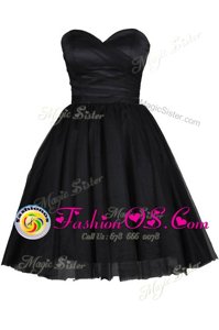 Ruching and Belt Prom Dresses Black Zipper Sleeveless Knee Length