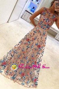 Fantastic Scoop Hand Made Flower Prom Evening Gown Multi-color Zipper Sleeveless Floor Length