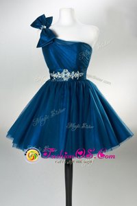 Graceful One Shoulder Teal Sleeveless Tulle Side Zipper Prom Homecoming Dress for Prom and Party