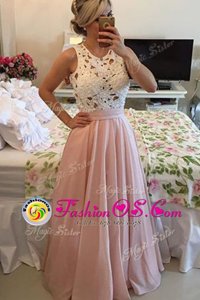 Pink Scoop Side Zipper Lace Mother Of The Bride Dress Sleeveless