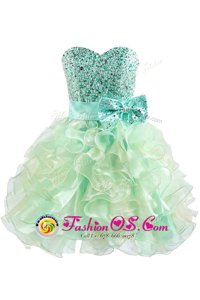 Superior Beading and Bowknot Cocktail Dresses Green Lace Up Sleeveless Knee Length
