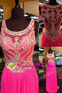 New Style Hot Pink Scoop Neckline Beading Formal Dresses Sleeveless Side Zipper