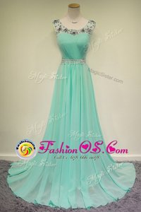 Luxury Turquoise Scoop Neckline Beading Dress for Prom Sleeveless Zipper