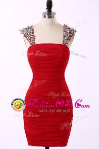 Red Straps Neckline Beading Cocktail Dress Sleeveless Zipper