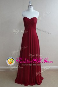 Nice Ruching Prom Homecoming Dress Burgundy Zipper Sleeveless Floor Length