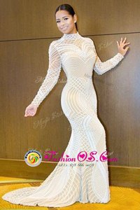 Mermaid Long Sleeves White Prom Gown Sweep Train Backless