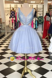 Lavender A-line Tulle Sweetheart Sleeveless Beading Knee Length Zipper Prom Dress