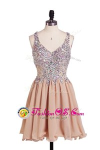 Glorious Knee Length Peach Club Wear V-neck Sleeveless Side Zipper