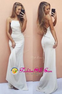 Best Selling Ruching Formal Dresses White Lace Up Sleeveless With Train Sweep Train