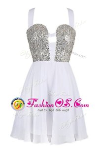 Suitable Sleeveless Knee Length Sequins Criss Cross Club Wear with White