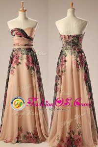 Chiffon Sleeveless Floor Length Homecoming Dress and Embroidery