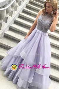 Elegant Organza Scoop Sleeveless Zipper Beading Prom Evening Gown in Lavender