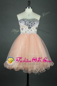 Peach Sleeveless Knee Length Sashes|ribbons Zipper Evening Dress