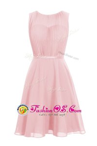 Scoop Ruching Prom Dresses Baby Pink Zipper Sleeveless Knee Length