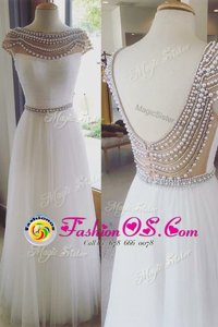 Cute White Cap Sleeves Tulle Zipper Homecoming Dress for Prom and Party