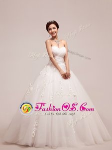 Exquisite Floor Length A-line Sleeveless White Wedding Dresses Lace Up