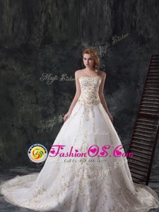 Organza Sweetheart Sleeveless Zipper Beading and Embroidery Wedding Dress in White