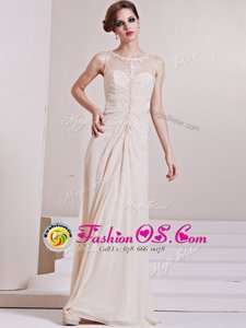 Most Popular Scoop Sleeveless Wedding Dress Floor Length Beading Champagne Chiffon