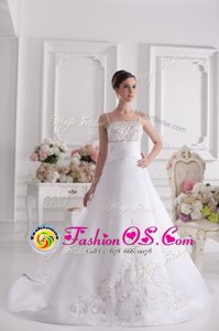 White Zipper Wedding Dresses Beading and Embroidery Sleeveless With Brush Train