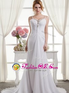 Custom Made White Sleeveless Beading and Ruching Zipper Bridal Gown