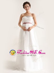Chiffon Strapless Sleeveless Brush Train Side Zipper Beading Wedding Dresses in White