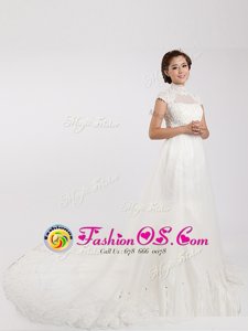Chiffon Short Sleeves With Train Wedding Gowns Chapel Train and Lace