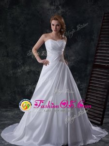 Latest Sweetheart Sleeveless Brush Train Lace Up Wedding Gowns White Taffeta