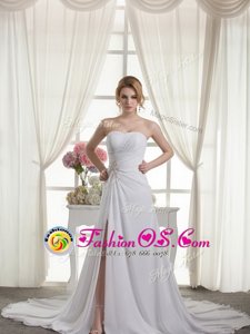 Gorgeous Sleeveless Court Train Lace Up Beading and Appliques and Ruching Wedding Gowns