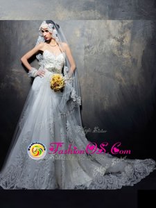 Cheap White Sleeveless Chiffon Court Train Lace Up Wedding Dress for Wedding Party