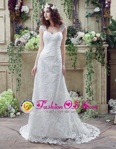 Graceful Lace Sleeveless Wedding Dress Brush Train and Lace and Appliques