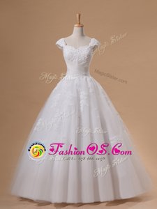 High End Sequins Sweetheart Cap Sleeves Lace Up Wedding Gowns White Tulle