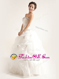 Artistic White A-line Organza Strapless Sleeveless Beading and Ruffles Floor Length Zipper Wedding Dresses