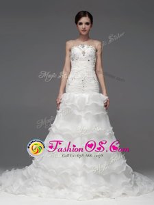 High Quality Organza Sleeveless Wedding Gowns and Beading and Ruffles and Ruffled Layers
