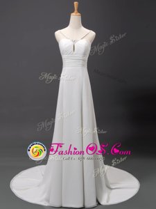 Beading Wedding Dresses White Lace Up Sleeveless With Brush Train
