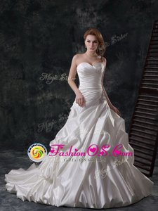 Pick Ups White Wedding Dresses Sweetheart Sleeveless Court Train Lace Up
