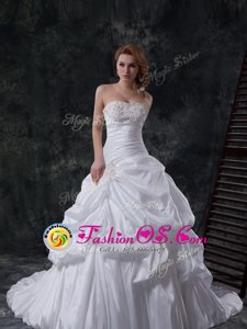 Gorgeous White Sleeveless With Train Beading and Pick Ups Zipper Bridal Gown