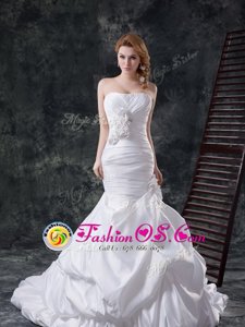 Clearance Mermaid With Train Lace Up Bridal Gown White and In for Wedding Party with Beading and Pick Ups and Hand Made Flower Brush Train