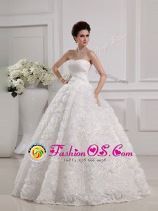 Sleeveless Floor Length Lace Lace Up Wedding Gown with White