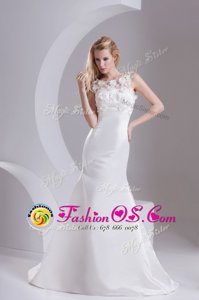 Sleeveless Sweep Train Zipper Lace Wedding Gown