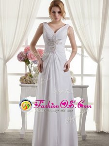 Pretty Sleeveless Floor Length Beading Lace Up Wedding Dress with White