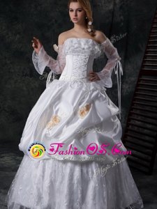 Modest White Sleeveless Floor Length Lace and Appliques and Pick Ups Lace Up Wedding Gowns