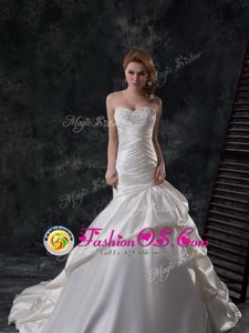 Gorgeous Mermaid White Sleeveless Taffeta Court Train Lace Up Wedding Dress for Wedding Party