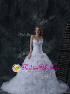 Best Selling Fabric With Rolling Flowers Sleeveless With Train Wedding Gown Court Train and Beading