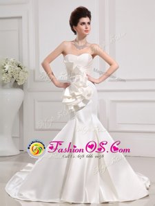 White Organza Lace Up Wedding Gowns Sleeveless With Brush Train Beading and Appliques